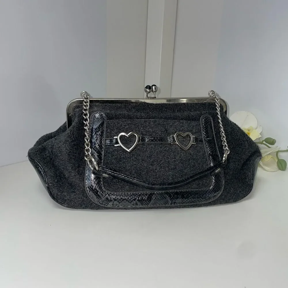 Elegant Black Shoulder Bag with Heart Details